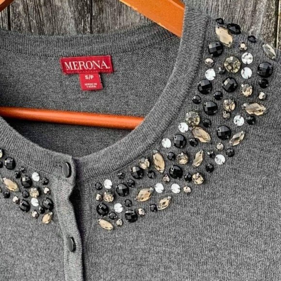 Merona button up sweater with rhinestones size Sm - Picture 2 of 4